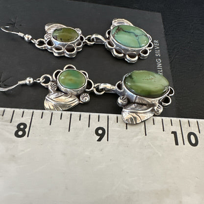 Native Navajo Green Turquoise Sterling Silver Dangle Earrings 2” 17693