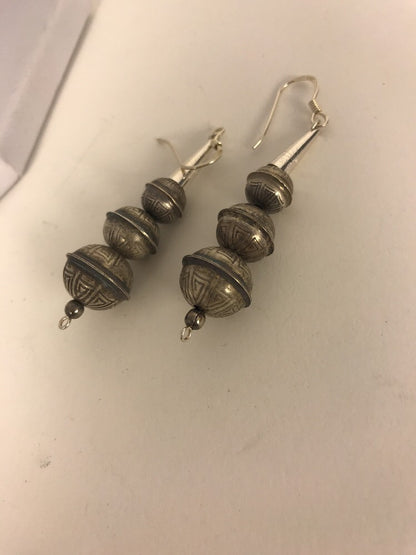Handmade Native American Sterling Silver Beaded Earrings 1.5” 10053