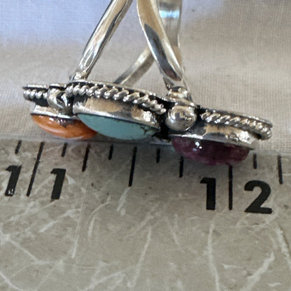 Multicolor Ring Turquoise Spiny Navajo Sterling Silver Cluster Size 9 19172