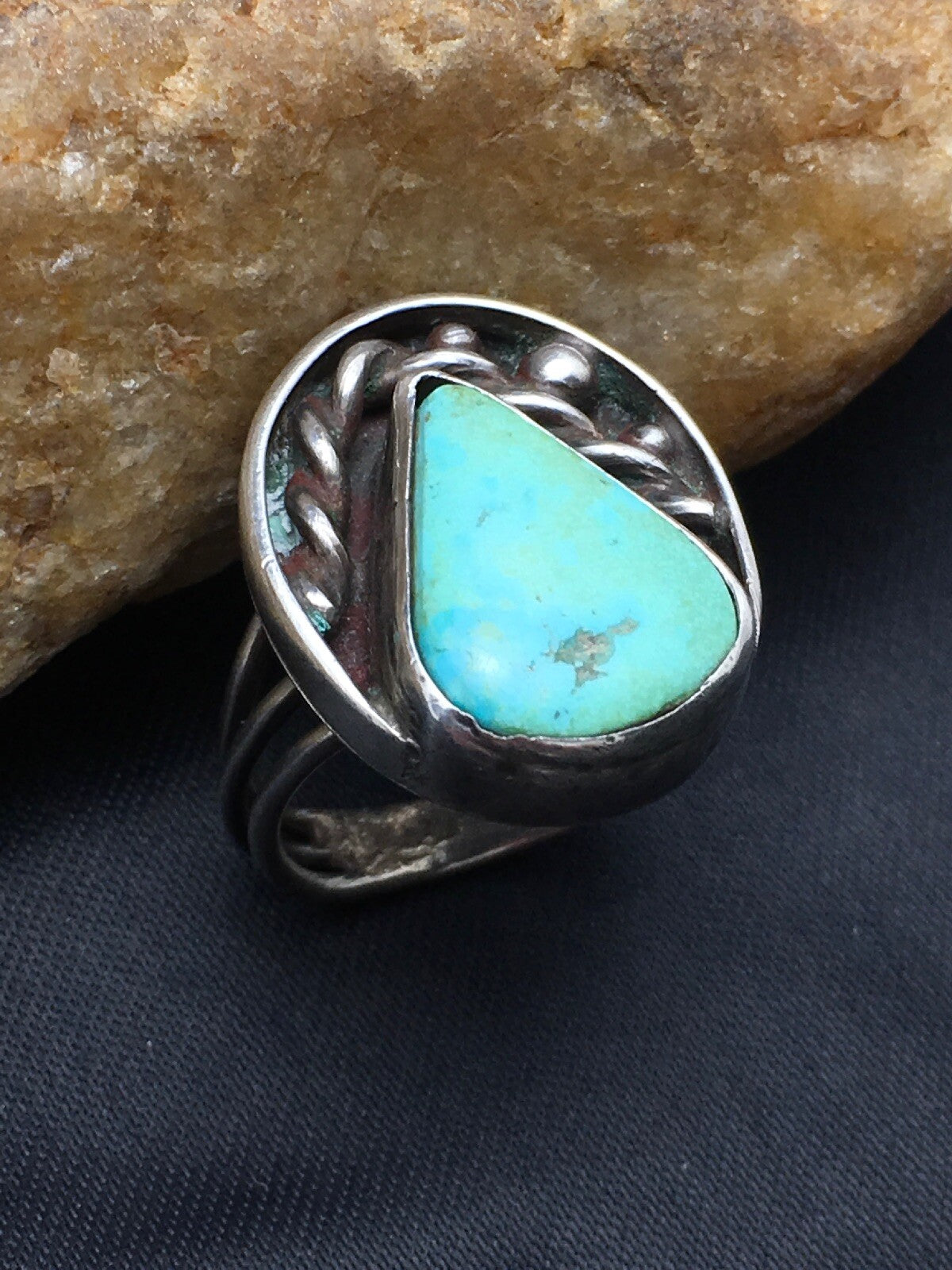 Native American Mens Blue Turquoise Navajo Sterling Silver Ring Sz 6.5 04056