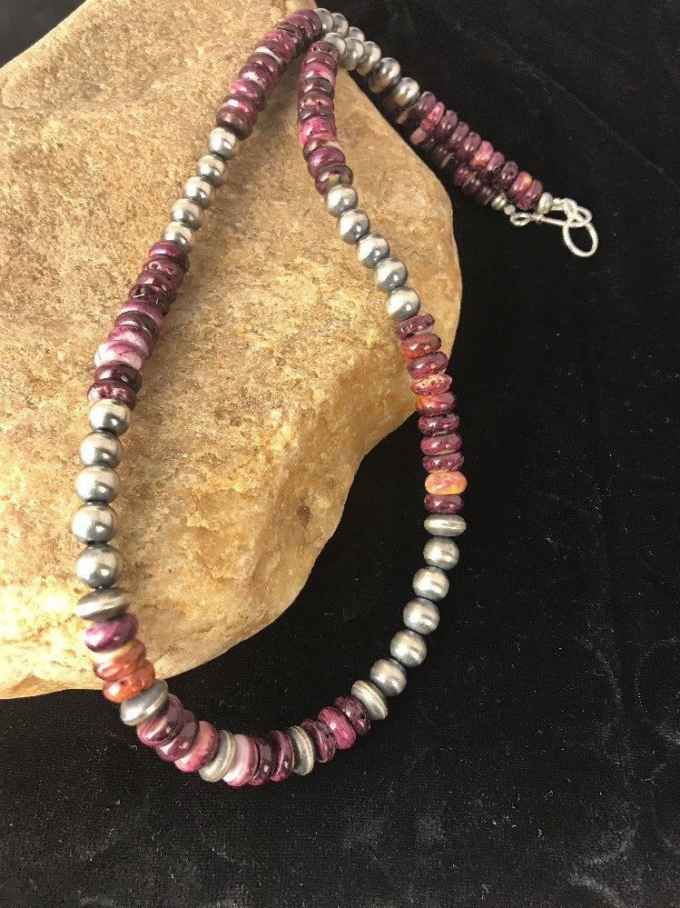 Navajo Sterling Silver Beads Purple Spiny Oyster 8 mm Bead Necklace 99507