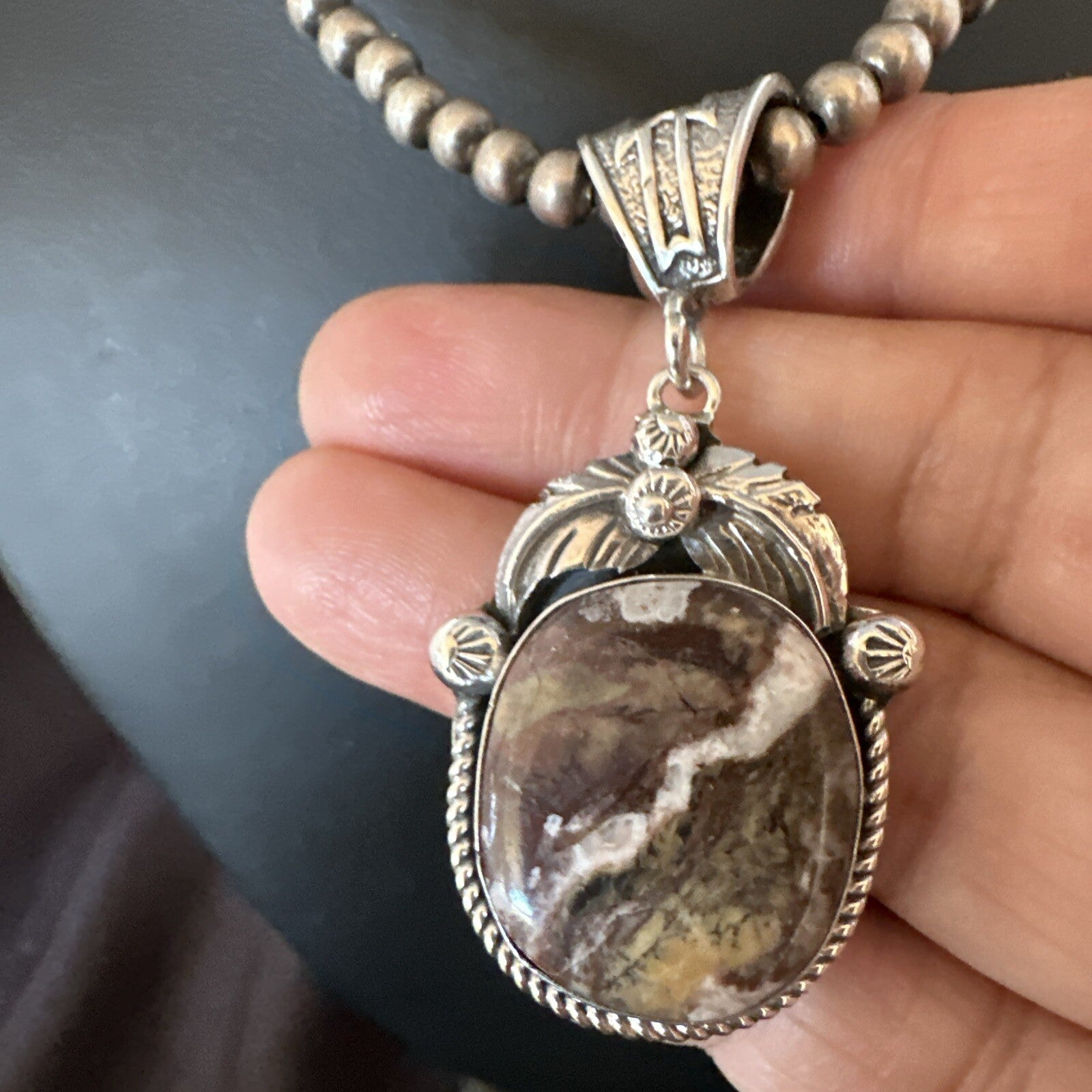 Mens Womens Wild Horse Turquoise Pendant Navajo Sterling Silver Necklace 17801