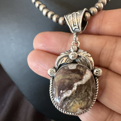 Mens Womens Wild Horse Turquoise Pendant Navajo Sterling Silver Necklace 17801