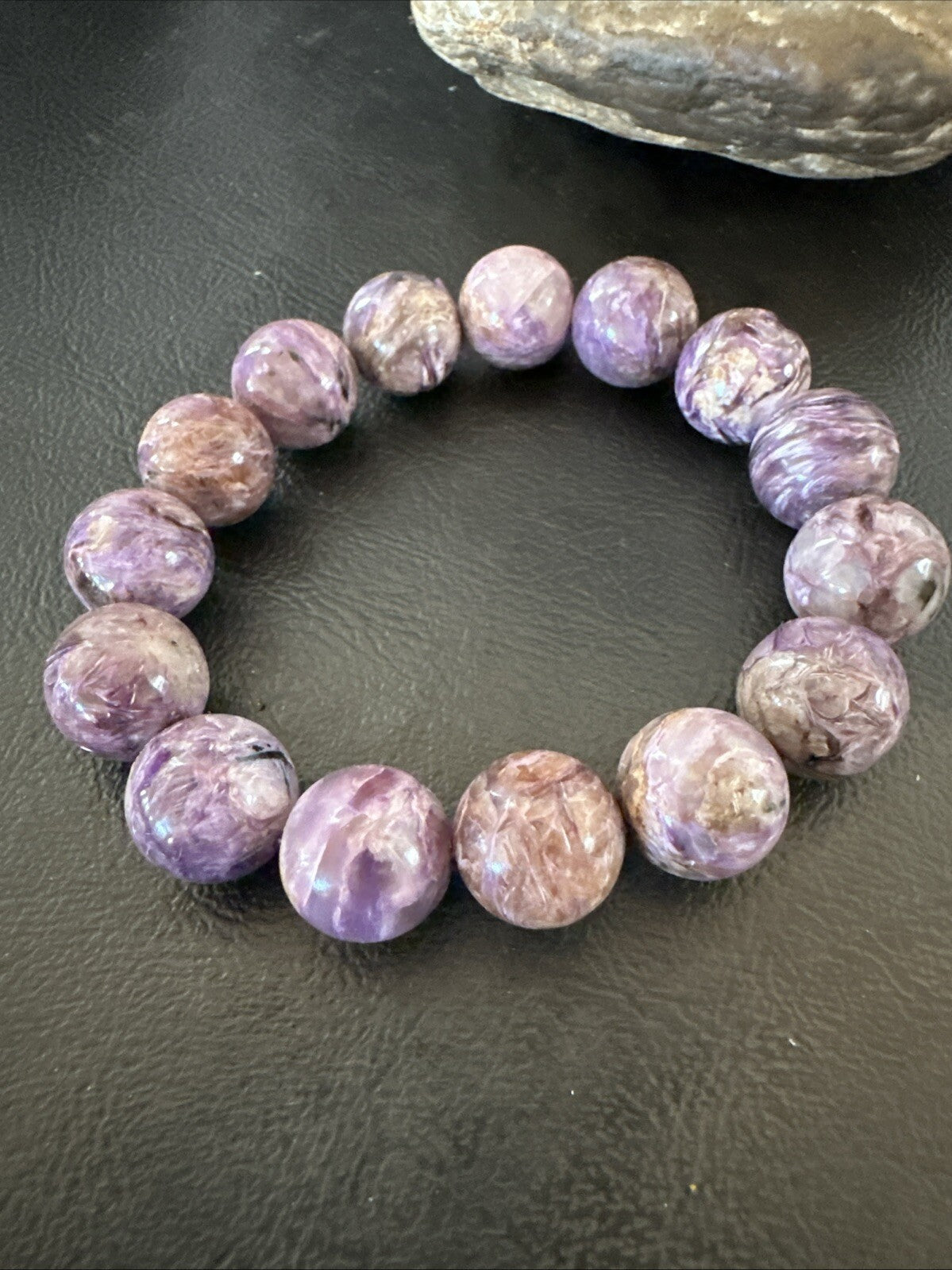 Native Purple Charoite 12mm Stretch Elastic Bracelet Adjustable 18870