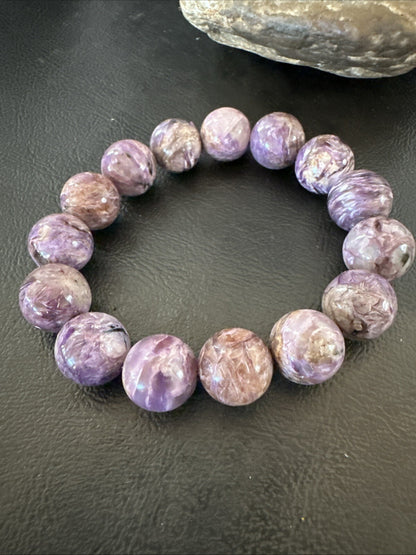Native Purple Charoite 12mm Stretch Elastic Bracelet Adjustable 18870