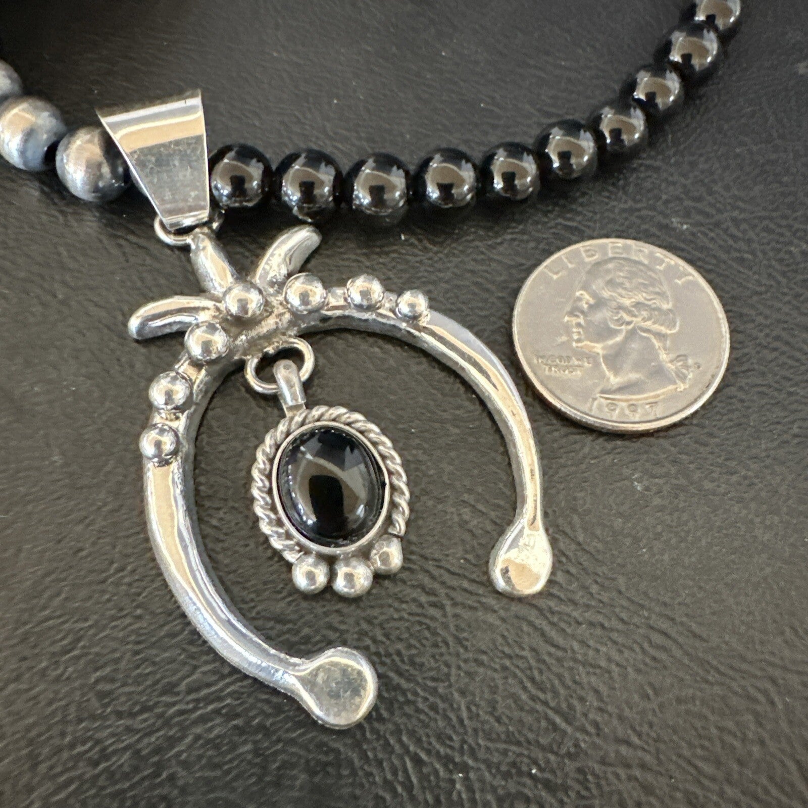 Mens Black Onyx Naja Pendant Navajo Pearls Sterling Silver Necklace 23” 17686