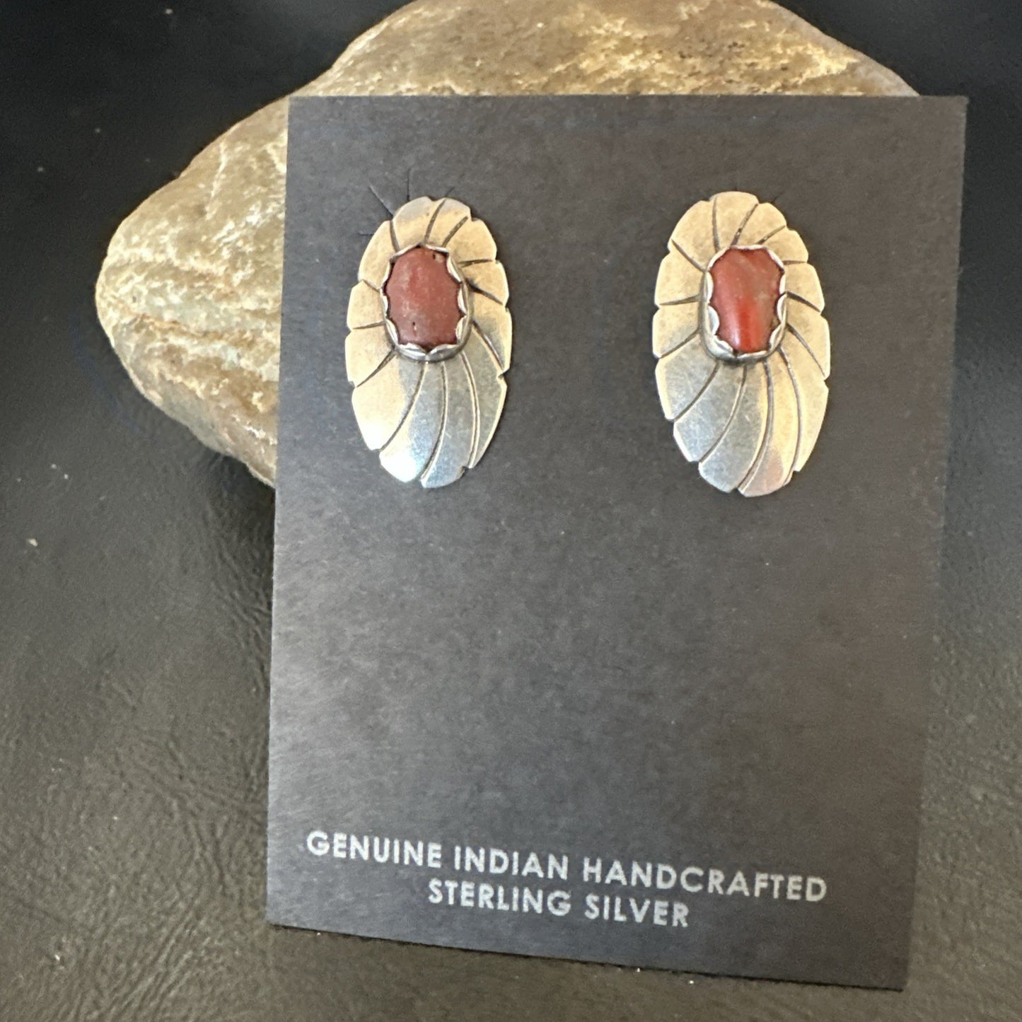 Old Pawn Native Navajo Sterling Purple Spiny Oyster Stamped Earrings 19098