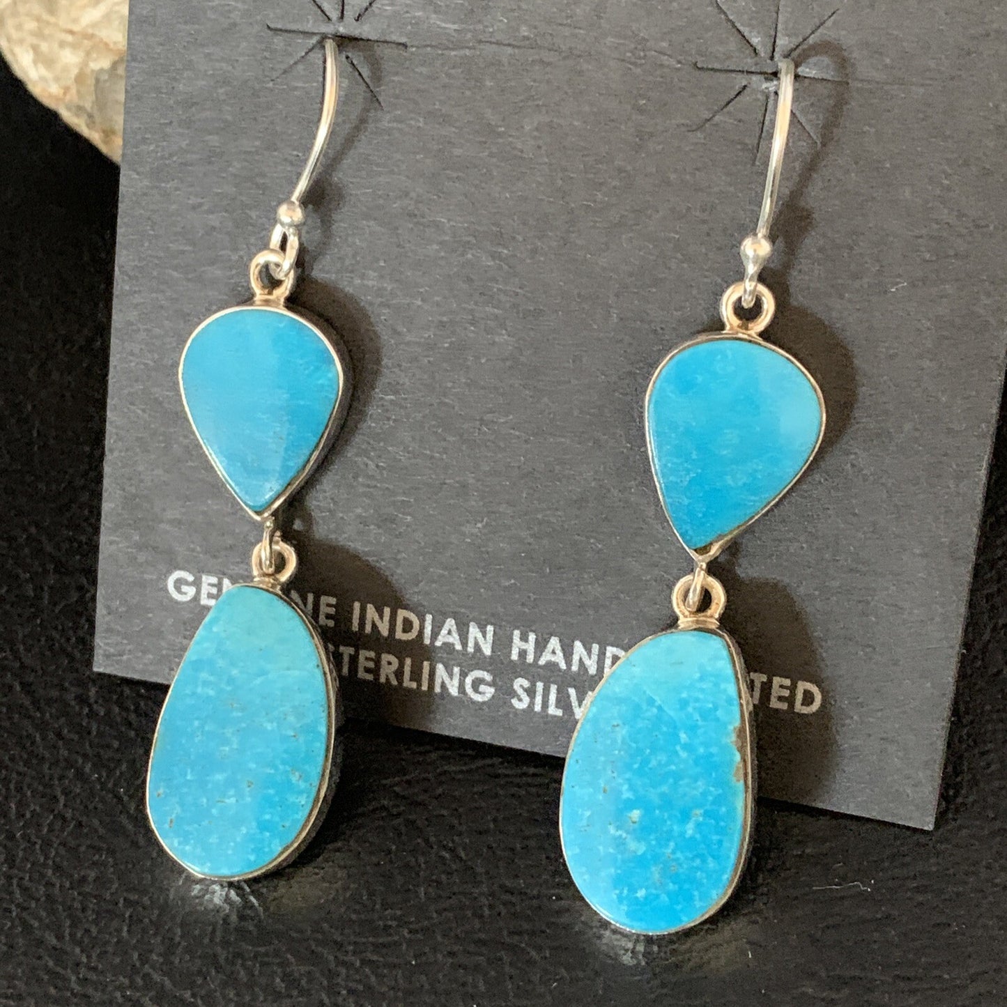 Kingman Turquoise Navajo Sterling Silver Dangle Earrings 1.5" 14105