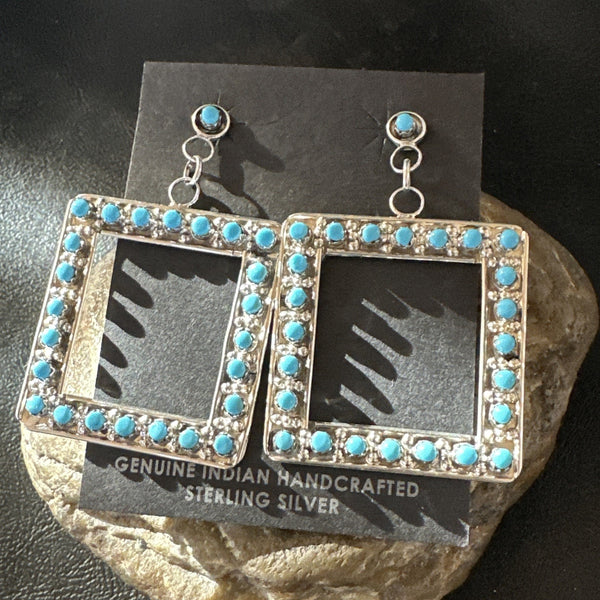 Zuni Petite Point Turquoise Cluster Earrings Sterling Silver Handmade 19771