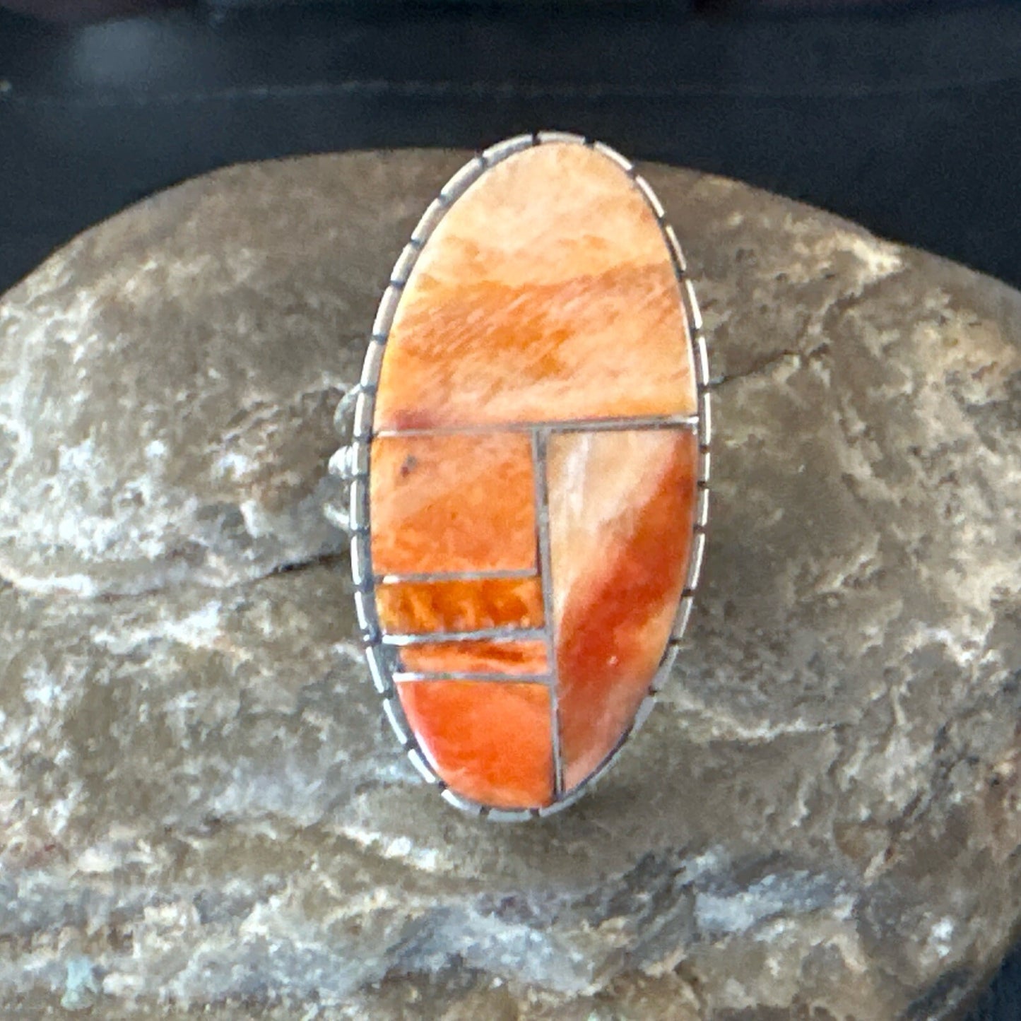 Women Orange Red Spiny Oyster Navajo Sterling Silver Ring Sz 6.5 18592