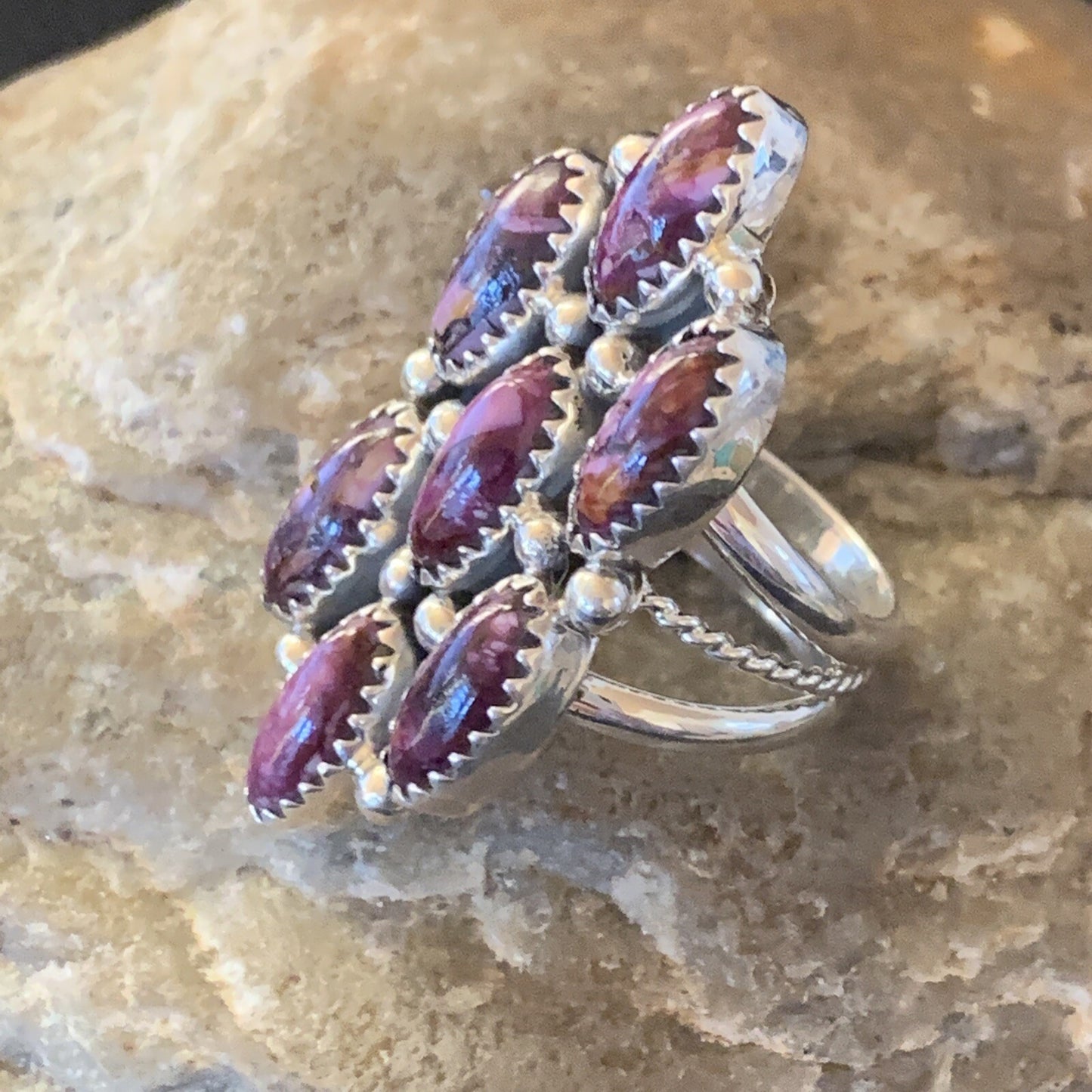 Womens Purple Spiny Oyster Navajo Sterling Silver Cluster Ring Size 6 11555