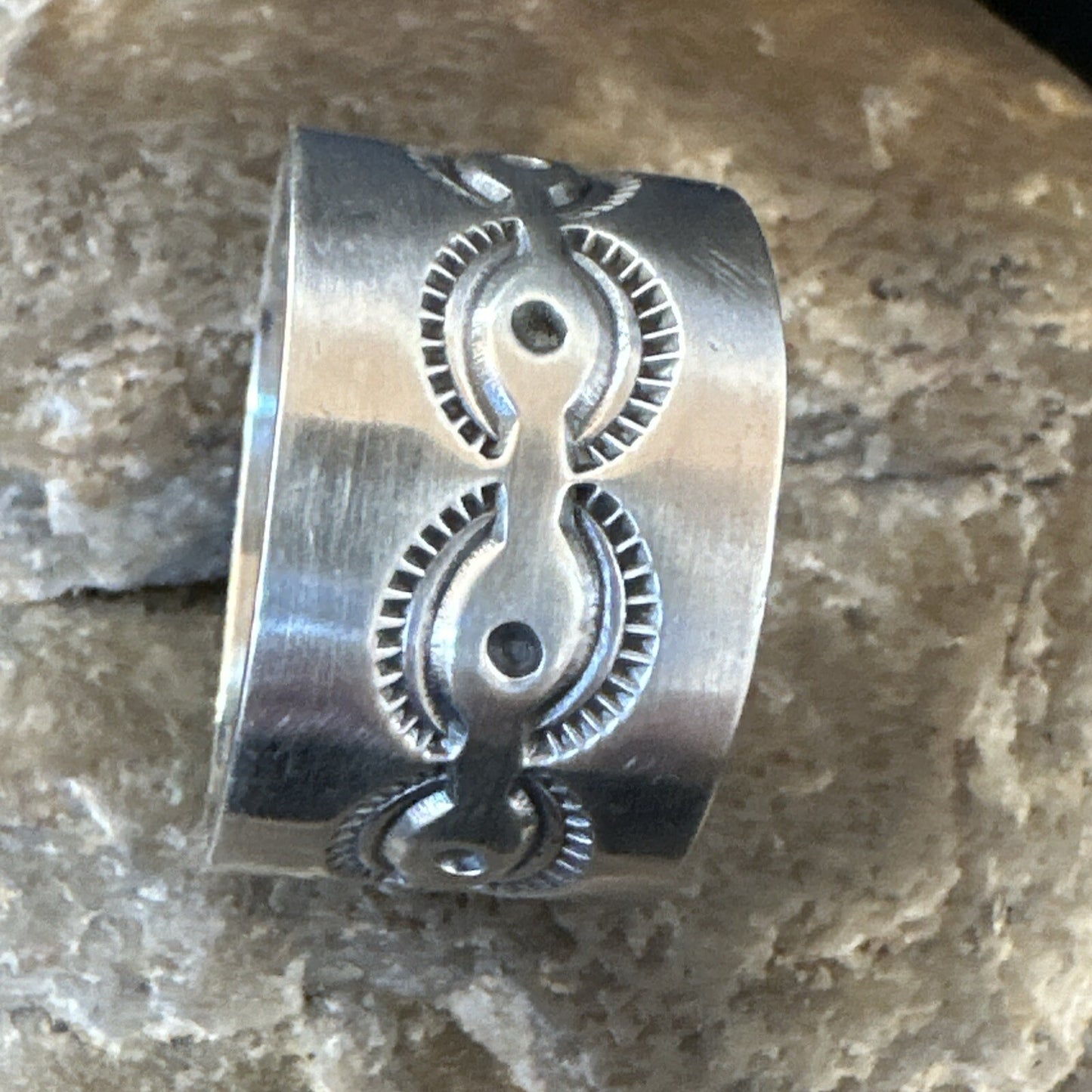 Mens  Wedding Wide Band Navajo Stamped Sterling Silver Ring Size 12 17998