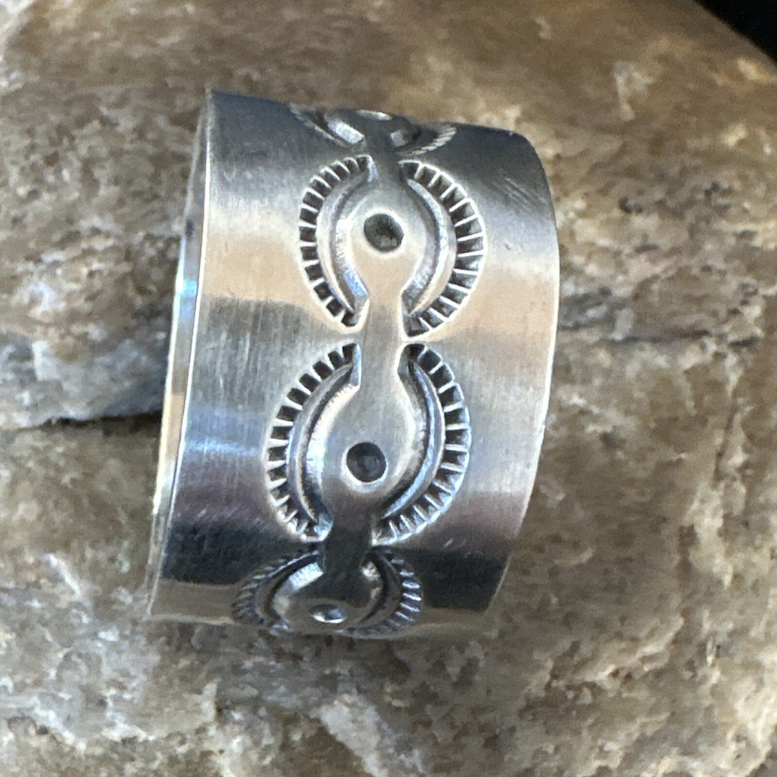 Mens  Wedding Wide Band Navajo Stamped Sterling Silver Ring Size 12 17998