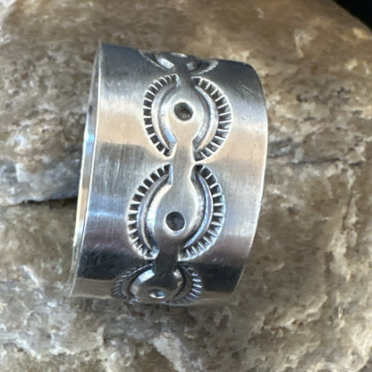 Mens  Wedding Wide Band Navajo Stamped Sterling Silver Ring Size 12 17998