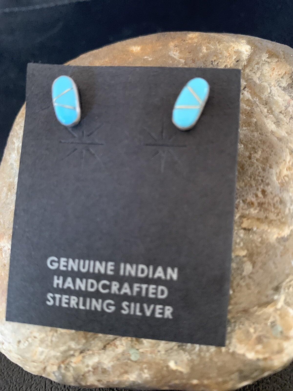 Zuni Handmade Kingman Turquoise Inlay Sterling Stud Post Earrings 13025