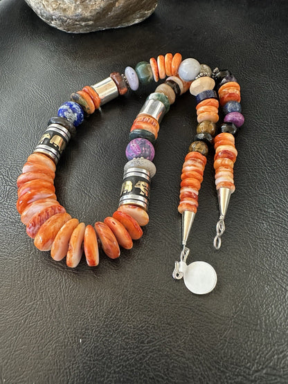 Tommy Rosita Singer T R Sterling Silver Orange Spiny Lapis Necklace 20in 19410