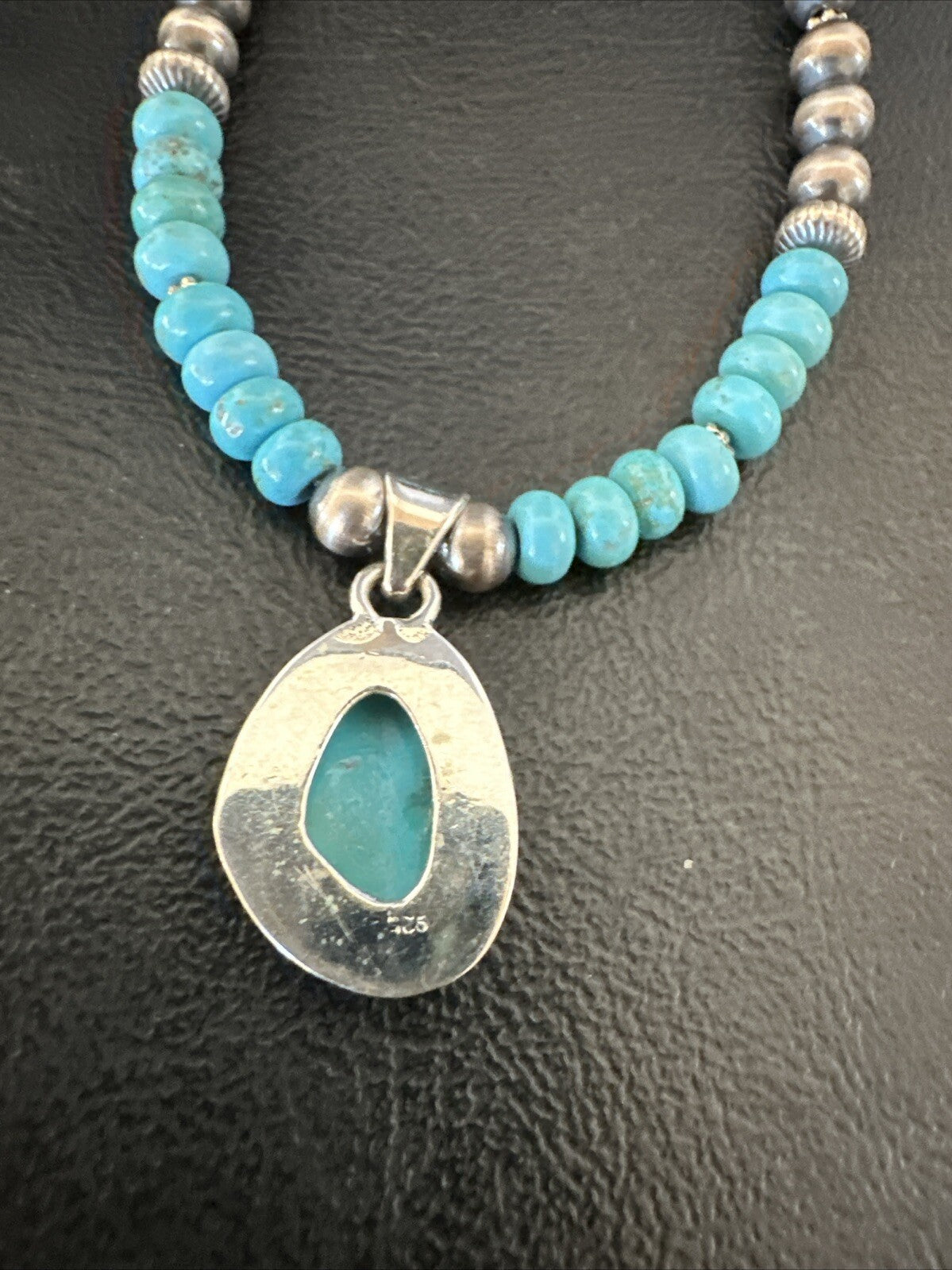Mens Blue Kingman Turquoise Pendant Navajo Sterling Silver Necklace 21" 18382