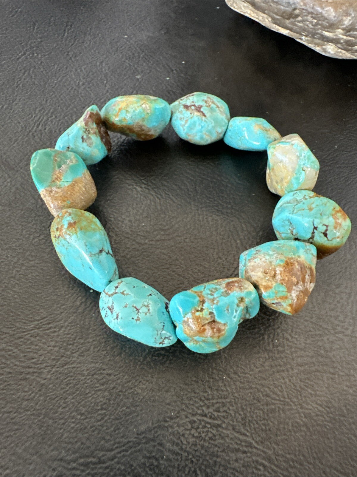 Mens Womens Blue Turquoise Stretch Stone Friendship Bracelet 7" 18866