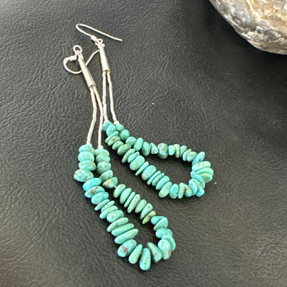 Long Blue Turquoise Nugget Bead Sterling Silver Beads Navajo Earrings 3” 18096
