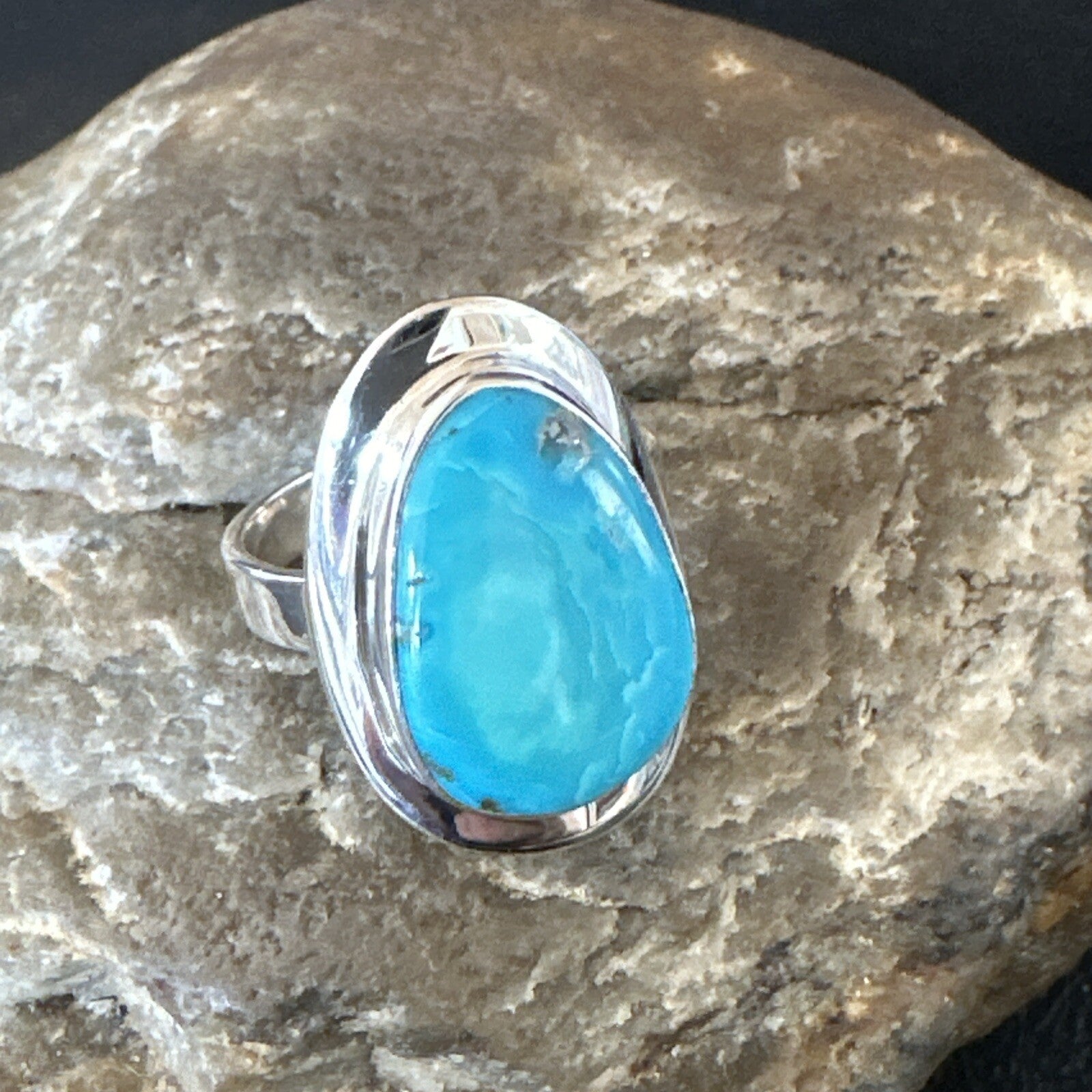 WoMens Sterling Silver Robin Egg Blue Kingman Turquoise Ring Size 9 17733