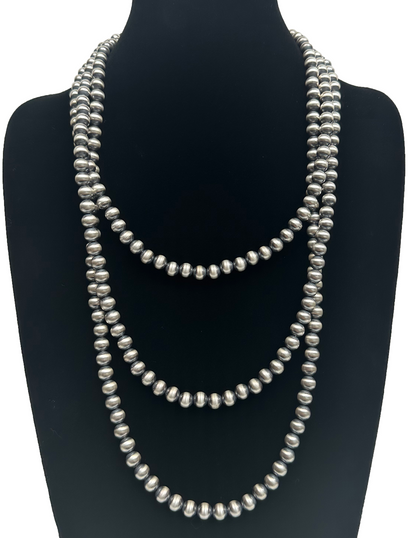 Native American 8mm Sterling Silver Navajo Pearls 51" Single Strand Necklace