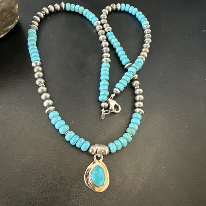 WoMens Blue Kingman Turquoise Pendant Navajo Sterling Silver Necklace 21" 18150