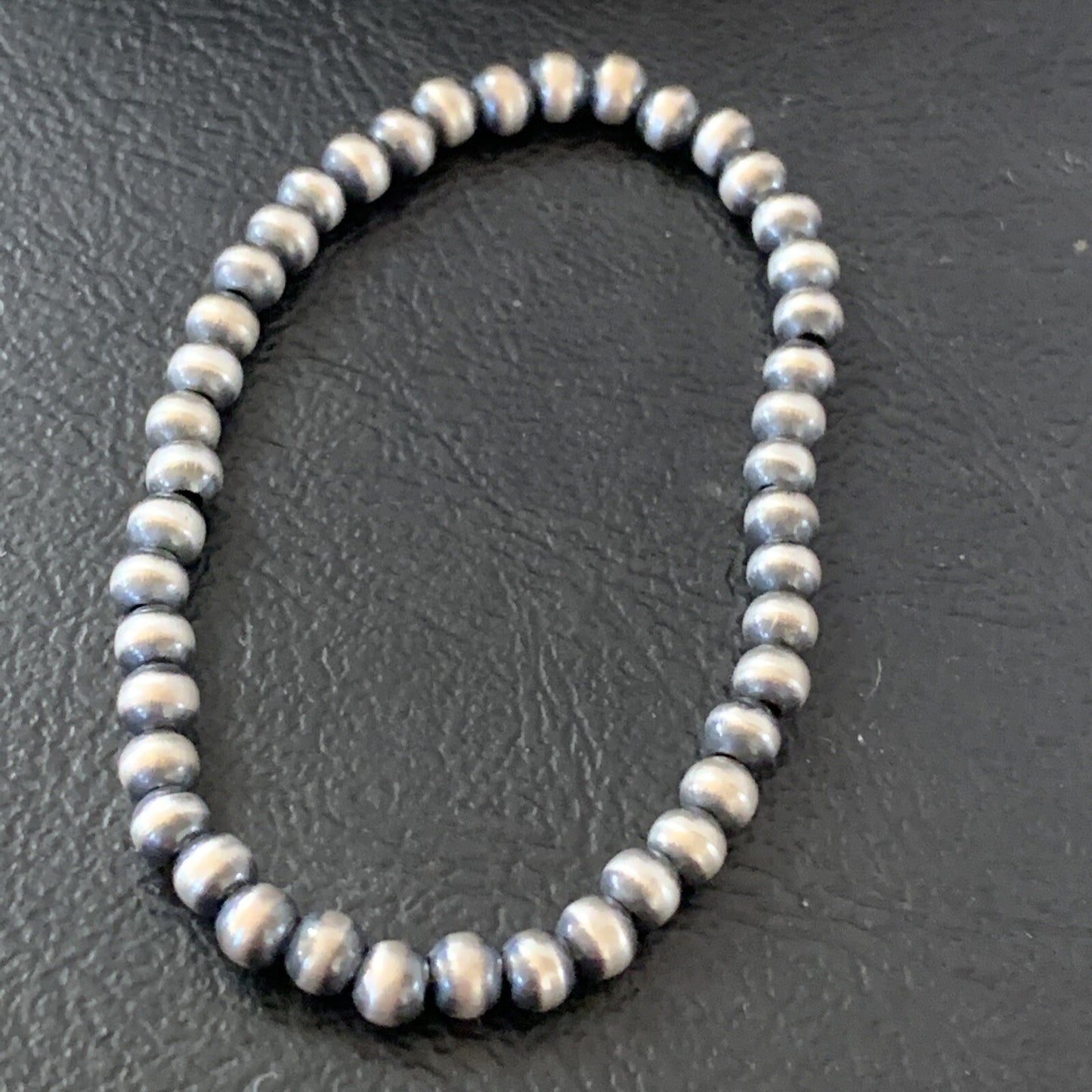 Navajo 4mm Beads 6” Stretchable Sterling Silver Bracelet 90401