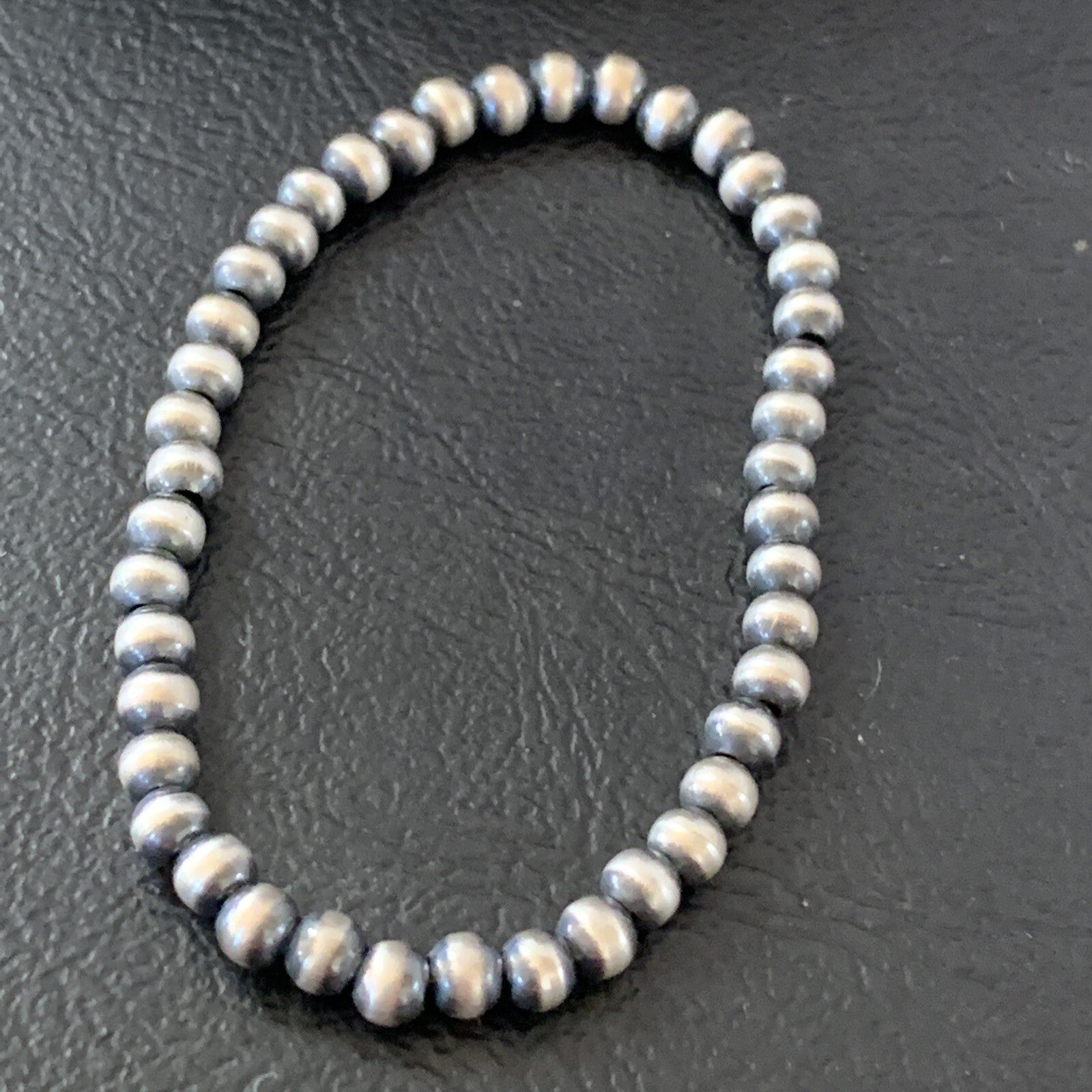 Navajo 4mm Beads 6” Stretchable Sterling Silver Bracelet 90401