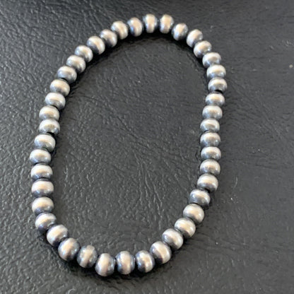 Navajo 4mm Beads 6” Stretchable Sterling Silver Bracelet 90401