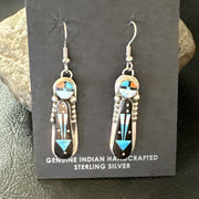 Navajo Onyx Opal Turquoise Inlay Earrings Sterling Silver Handmade 19773