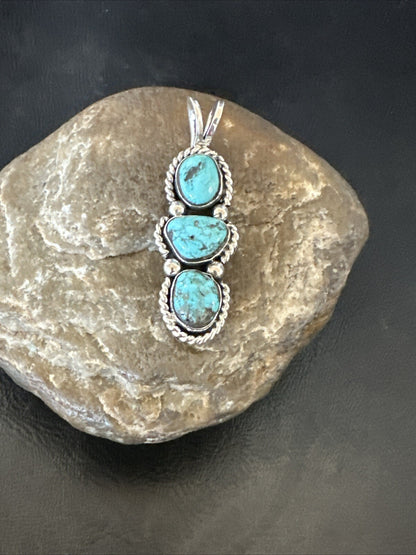 Blue Turquoise 3 Stone Navajo Sterling Silver Cluster Pendant Only 18312