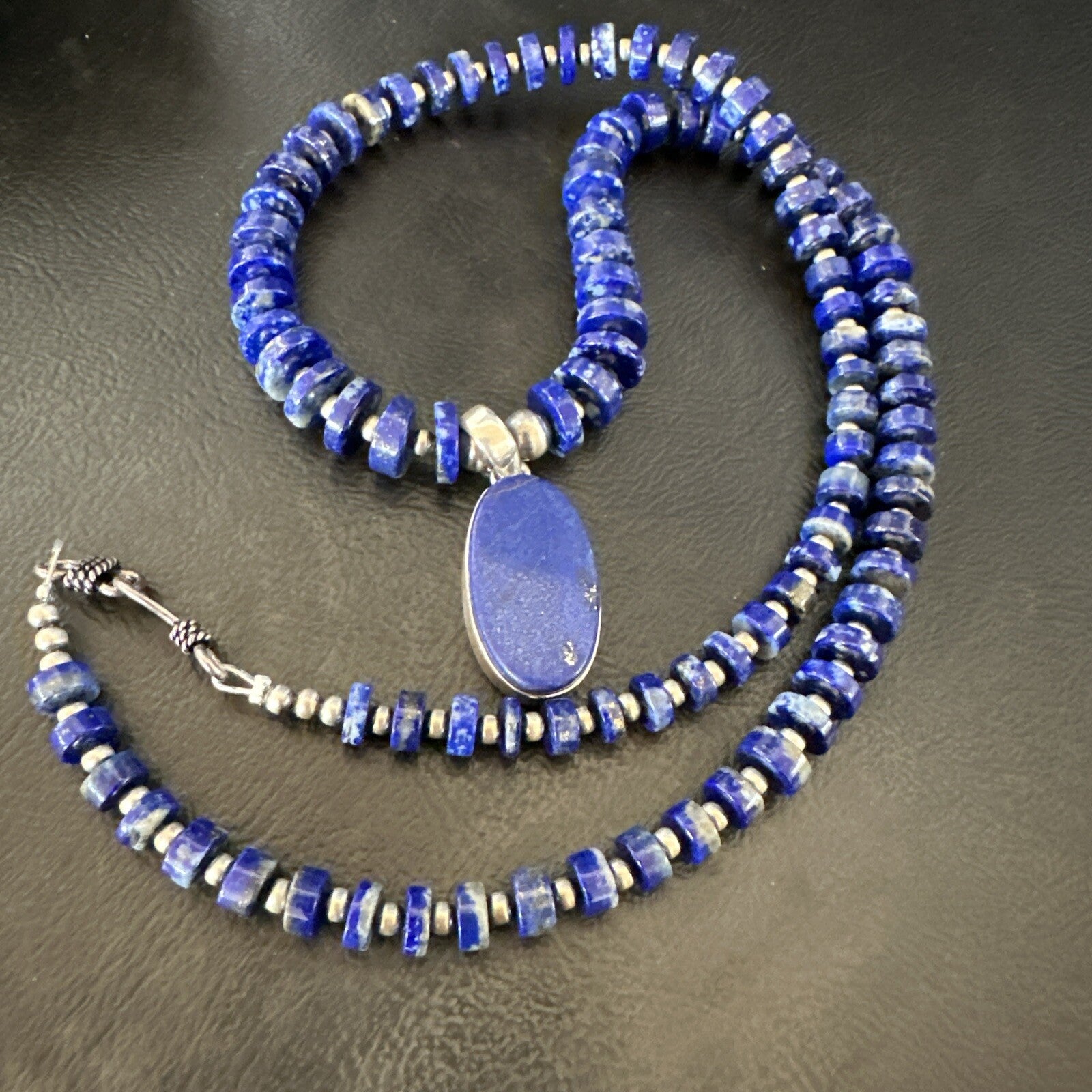 Mens Womens Blue Lapis Lazuli Navajo Sterling Silver Pendant Necklace 22” 18338