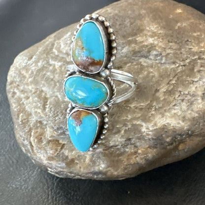 Navajo Sterling Silver Cluster Blue Turquoise Ring Sz 10 18574