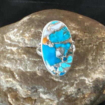 Blue Turquoise Spiny Oyster Southwestern Sterling Silver Ring Size 9 18538