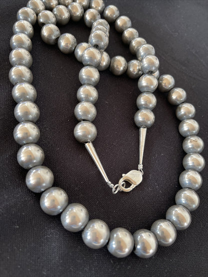 Native American 14mm Sterling Silver Navajo Pearls 30” Single-Strand Necklace