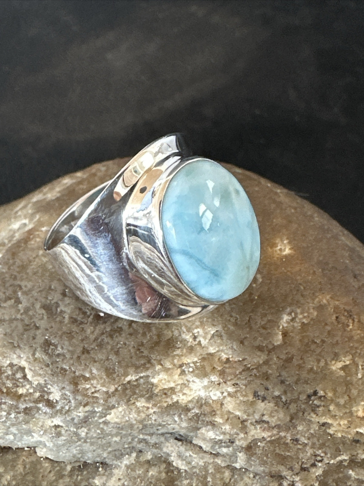 Womens Blue Larimar Navajo Sterling Silver Ring Size 9 17674