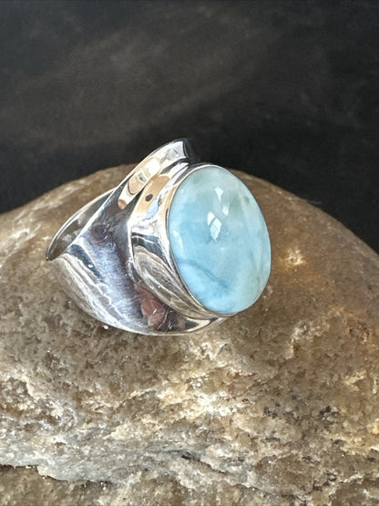 Womens Blue Larimar Navajo Sterling Silver Ring Size 9 17674