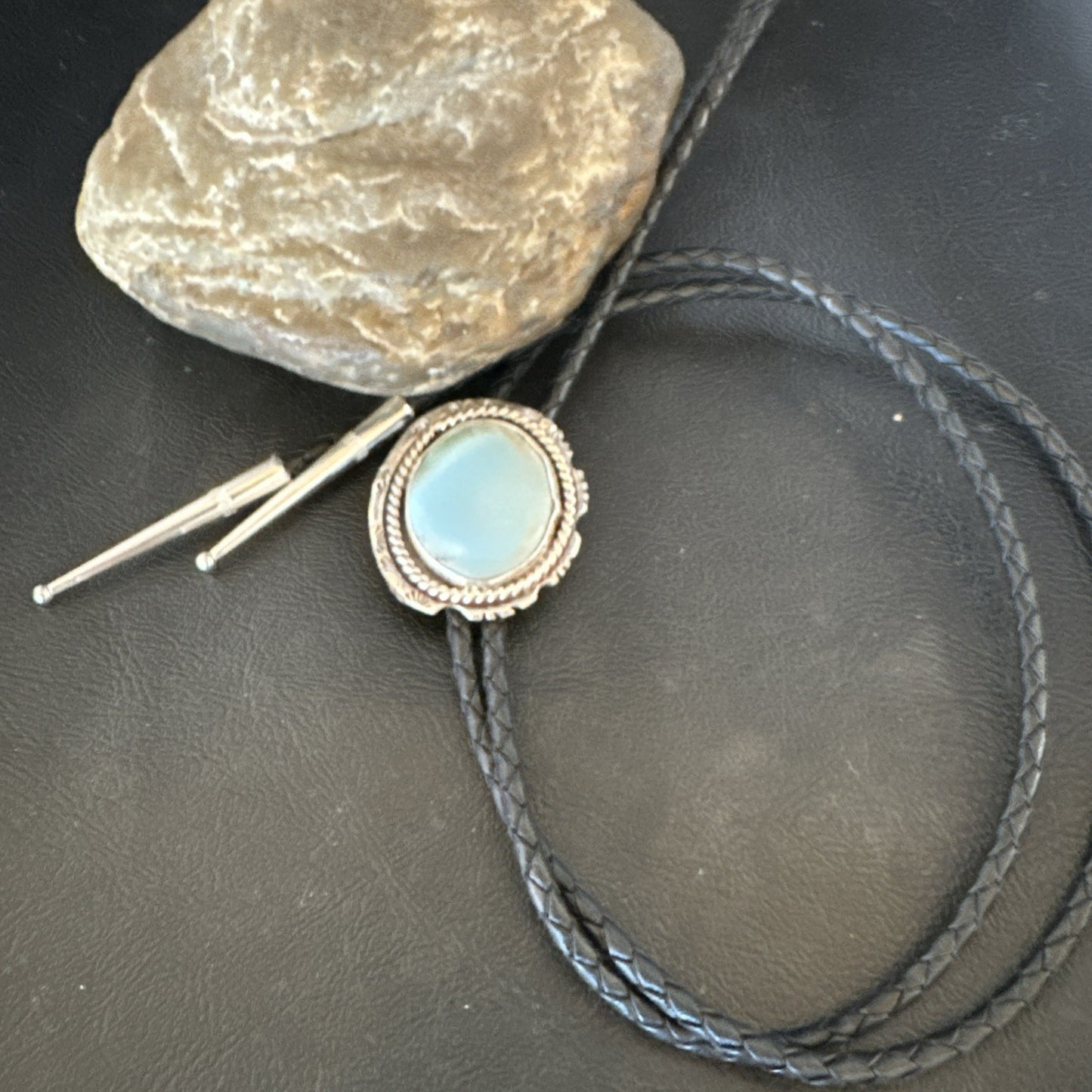 Mens Blue Dry Creek Turquoise Navajo Sterling Silver Bolo Tie 19054