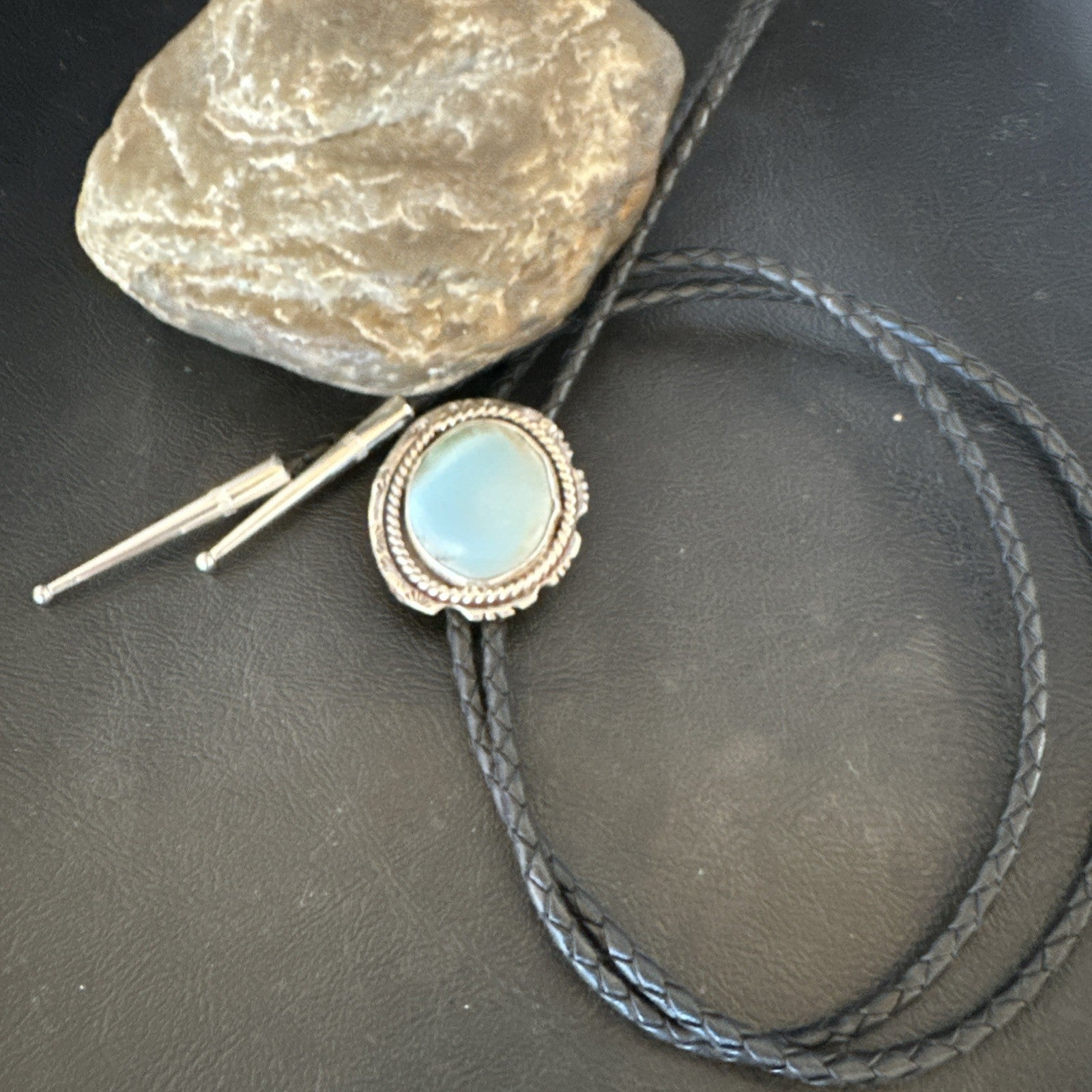 Mens Blue Dry Creek Turquoise Navajo Sterling Silver Bolo Tie 19054
