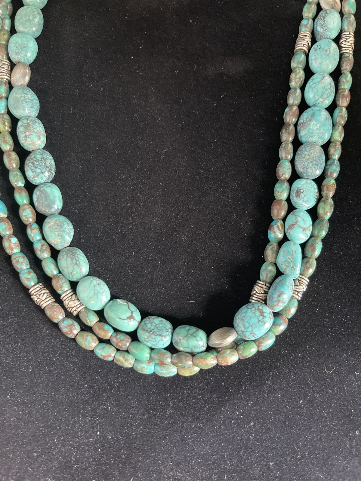 Navajo Pearls Sterling Silver 3 Strands 6mm Turquoise Heishi Necklace 23" 01773