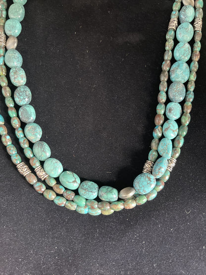 Navajo Pearls Sterling Silver 3 Strands 6mm Turquoise Heishi Necklace 23" 01773