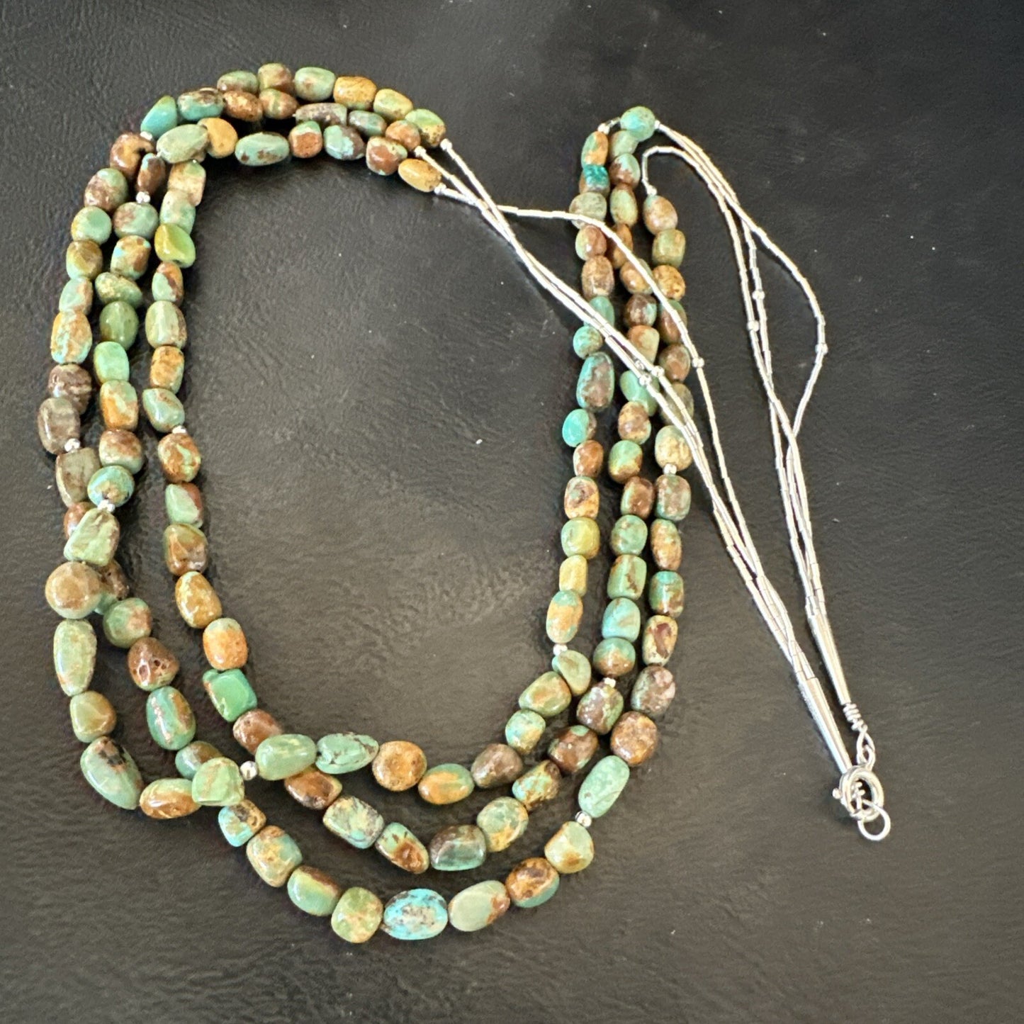 Sterling Silver Beads Heishi Green Turquoise 3 Strands Necklace 18821