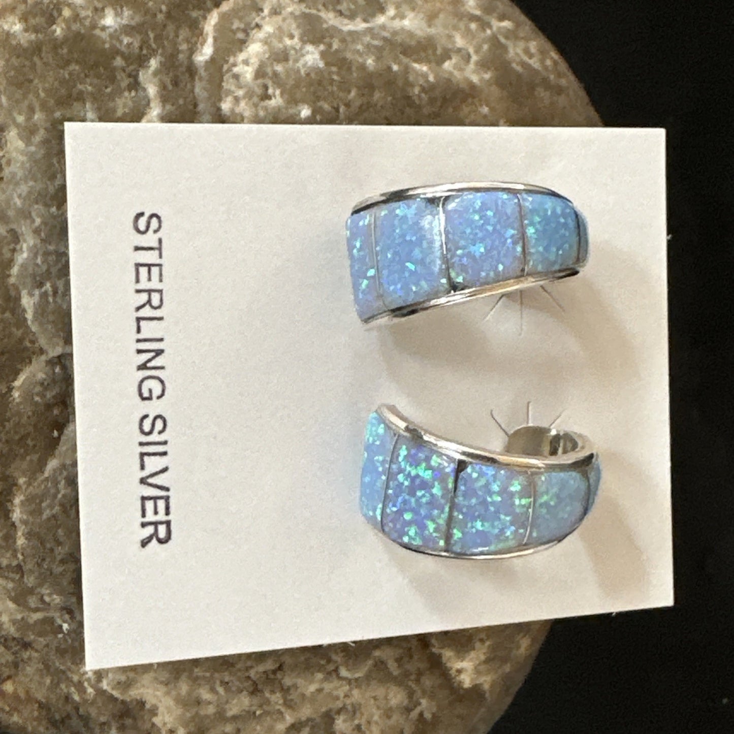 Blue Faux Opal Stud Inlay Navajo Sterling Silver Earrings 19261
