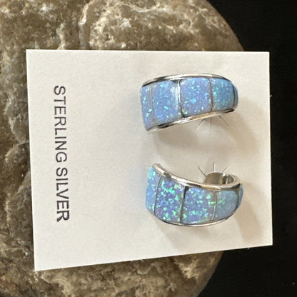 Blue Faux Opal Stud Inlay Navajo Sterling Silver Earrings 19261