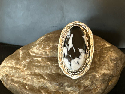 Black White Buffalo Turquoise Navajo Sterling Silver Ring Size 11 19810