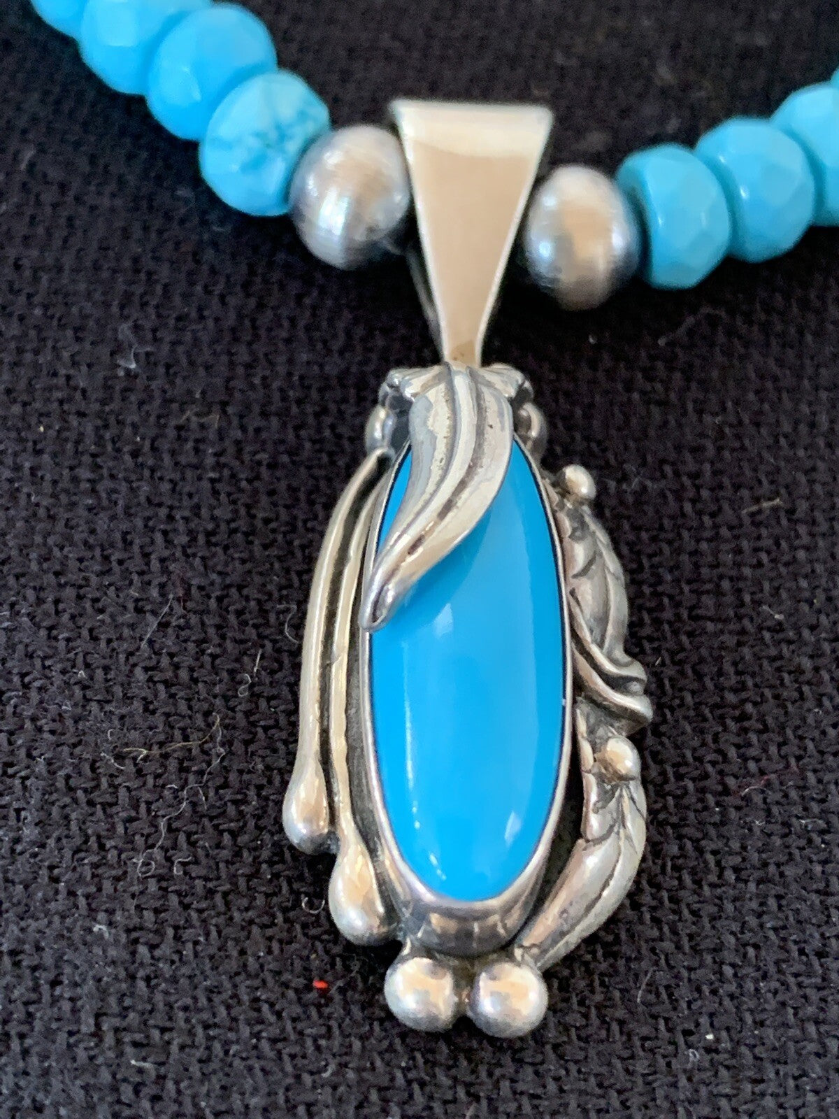 Blue Faceted Turquoise Sterling Silver Necklace Sleeping Beauty Pendant 00564