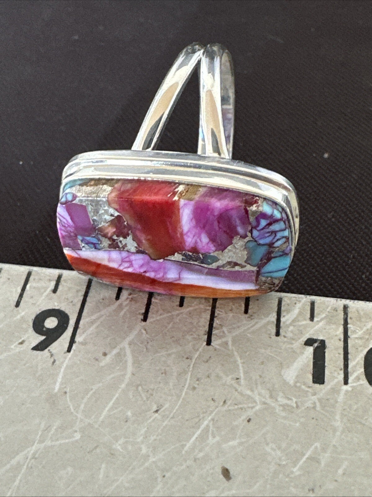 Blue Turquoise Spiny Oyster Southwestern Sterling Silver Ring Size 9 18543