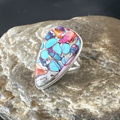 Blue Turquoise Spiny Oyster Navajo Sterling Silver Ring Size 7 18226