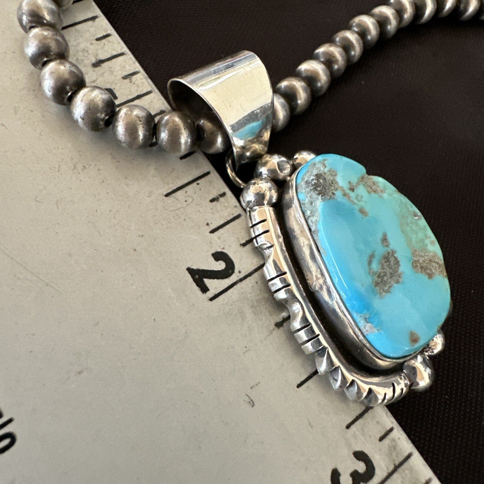 Rustic Blue Kingman Turquoise Pendant Navajo Sterling Silver Necklace 20" 18316