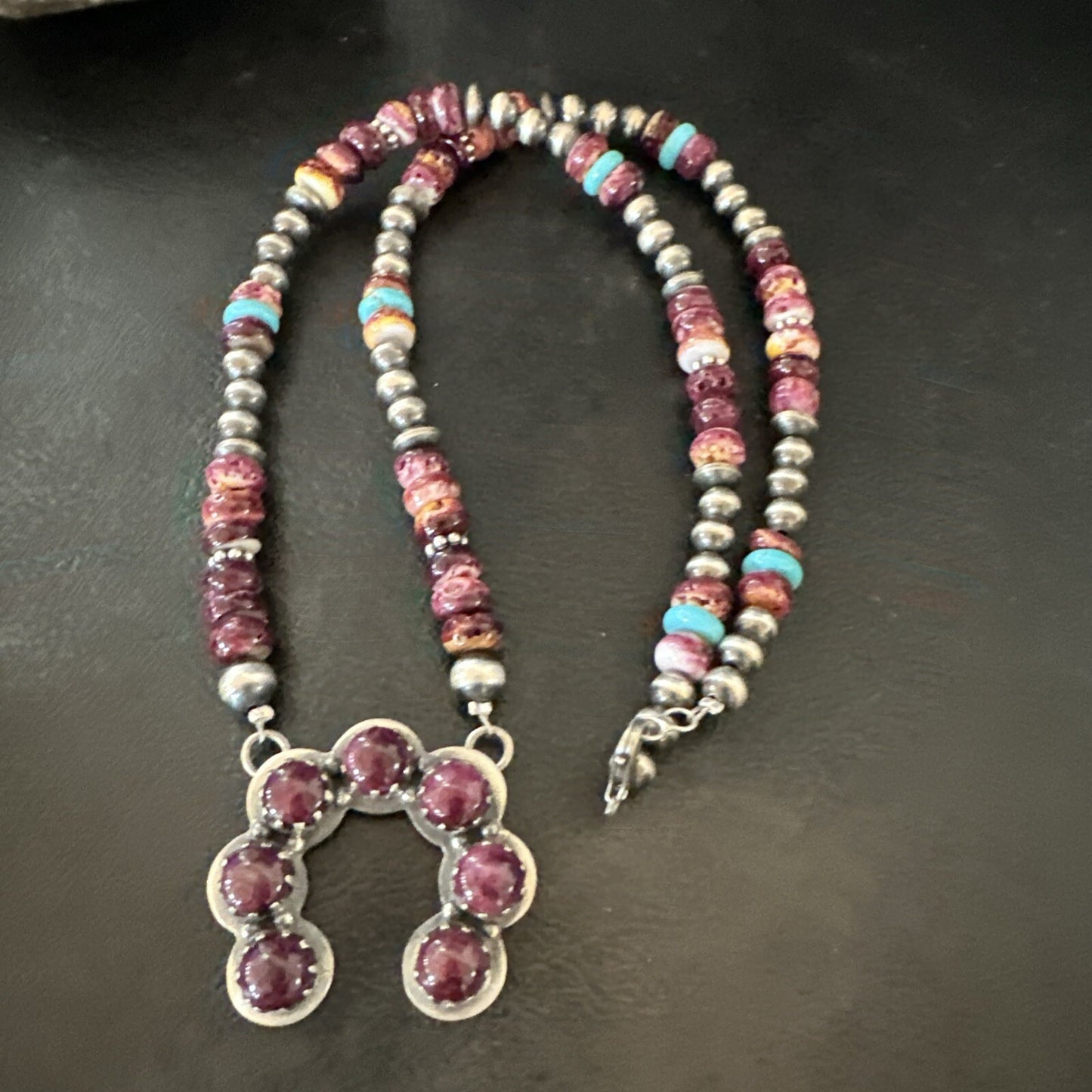 Purple Spiny Oyster Naja Pendant Turquoise Navajo Sterling Silver Necklace 18848